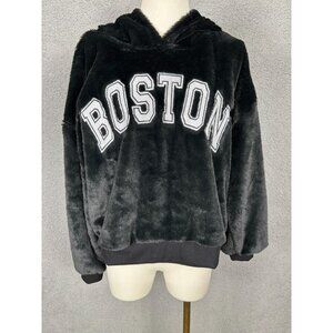 Planet Heart Juniors' Cozy Faux Fur Hoodie "BOSTON" Black Size Large NWT's